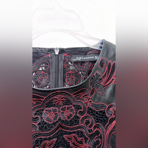 Navy Blue leather Dress with Red Embroidery - Picture 5 of 7